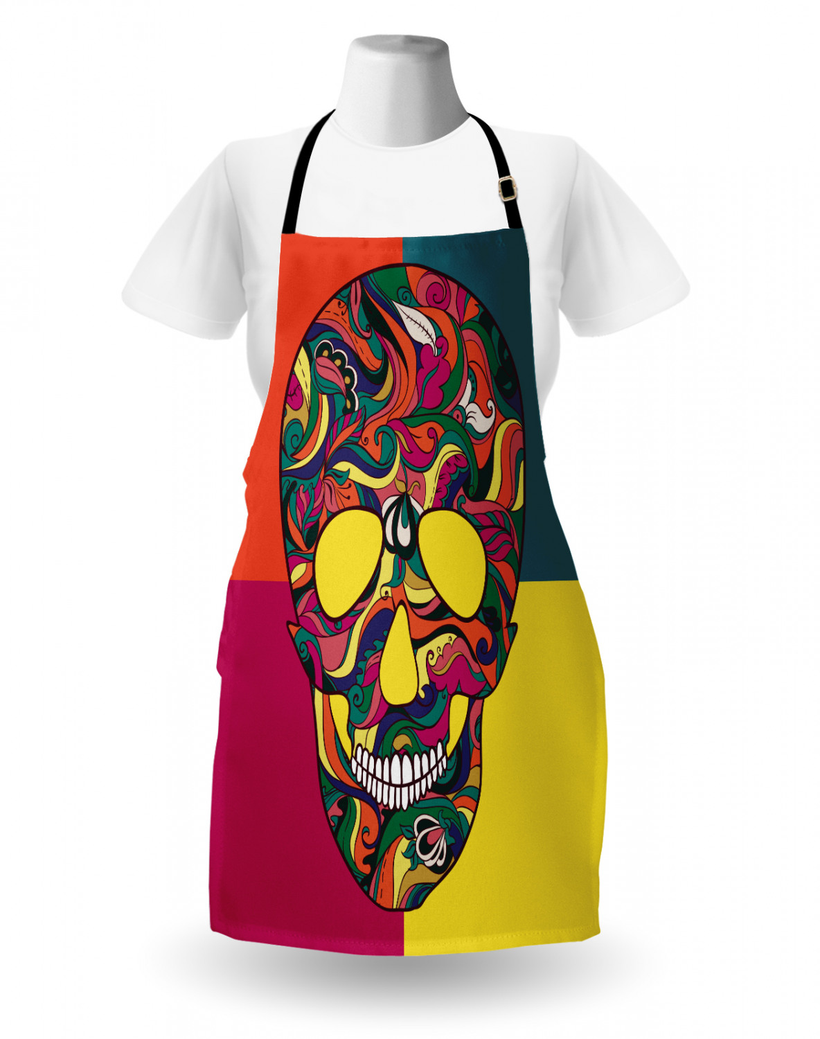 Sugar Skull Apron Unisex Kitchen Bib with Adjustable Neck Cooking