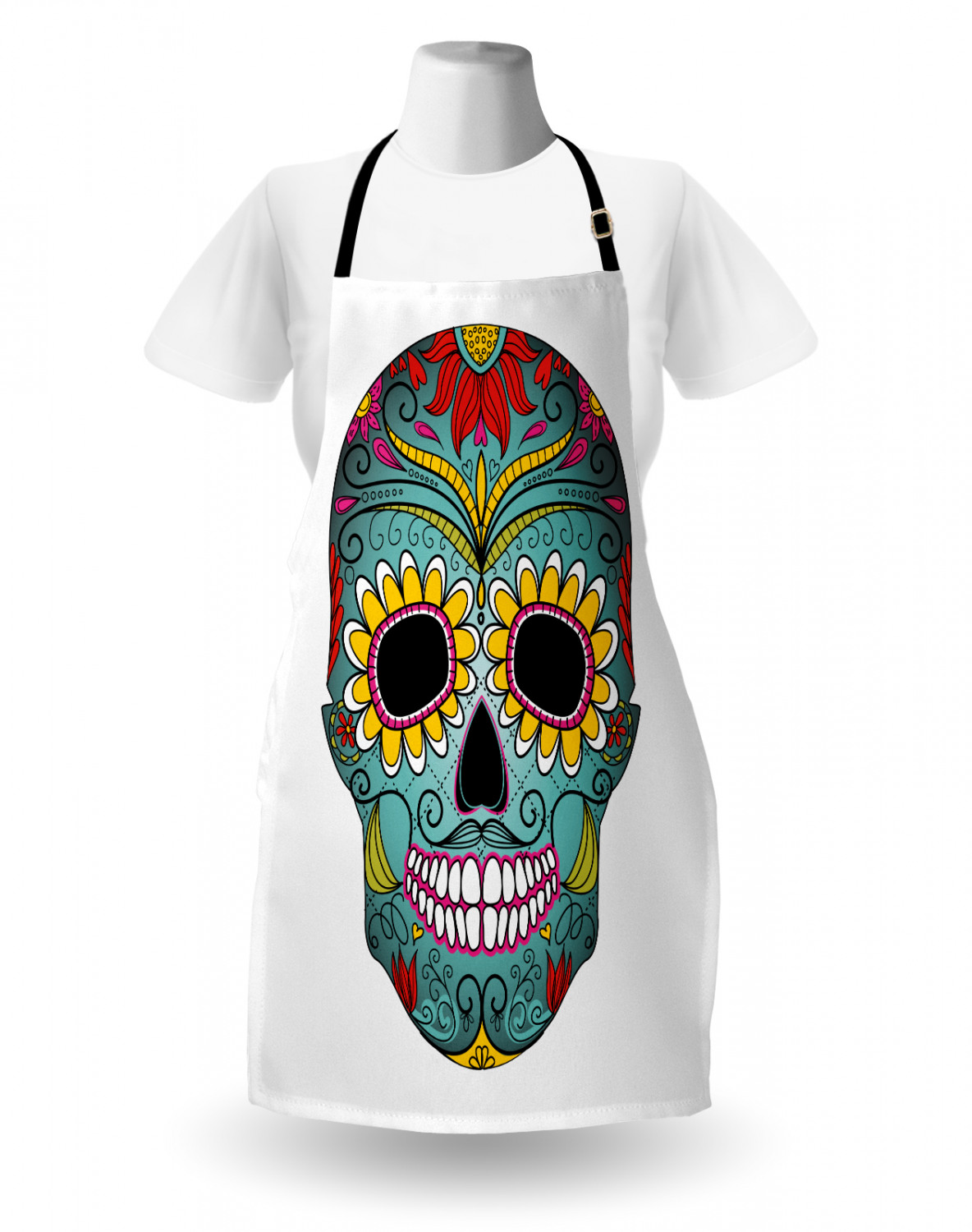 Sugar Skull Apron Unisex Kitchen Bib with Adjustable Neck Cooking