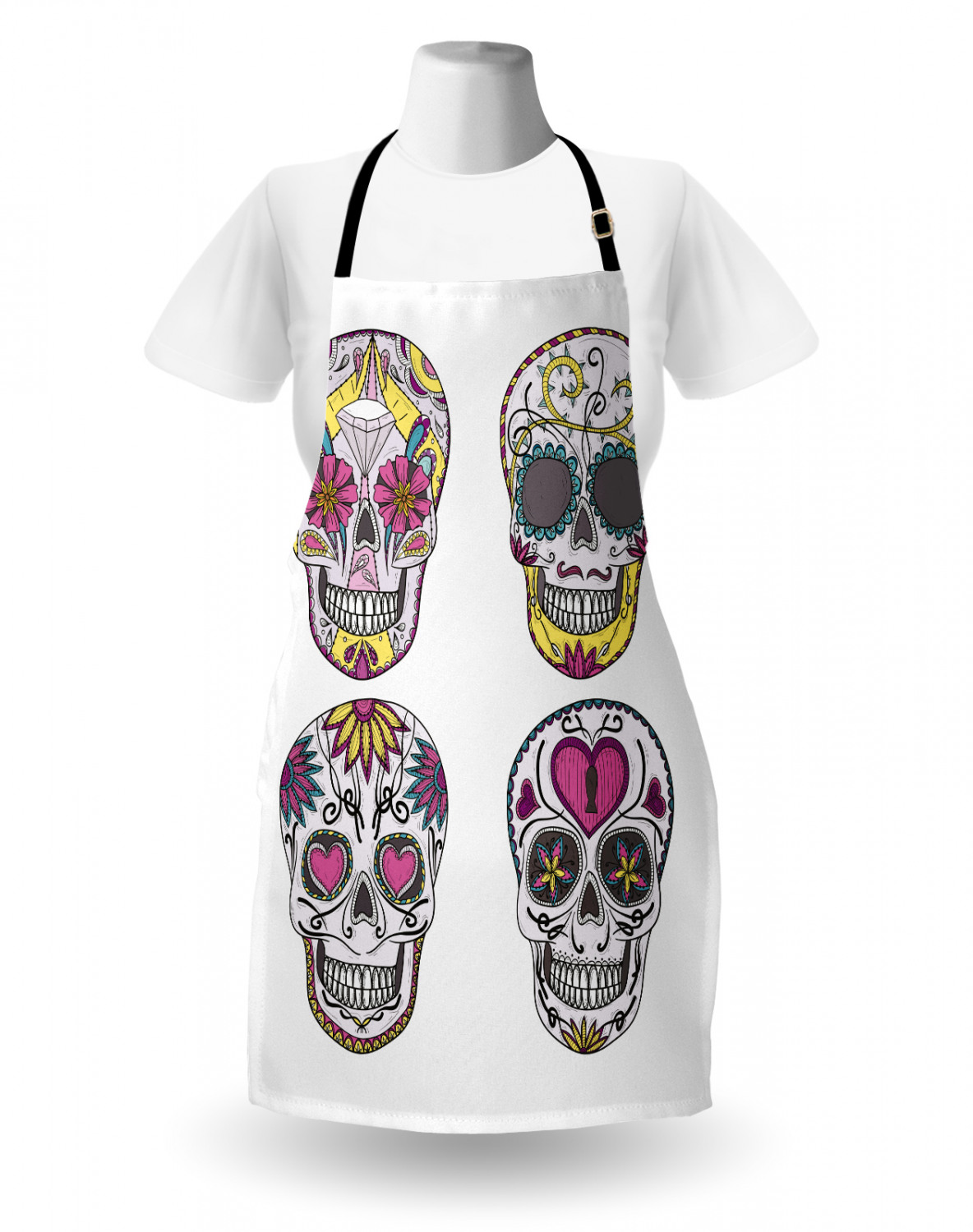 Sugar Skull Apron Unisex Kitchen Bib with Adjustable Neck Cooking