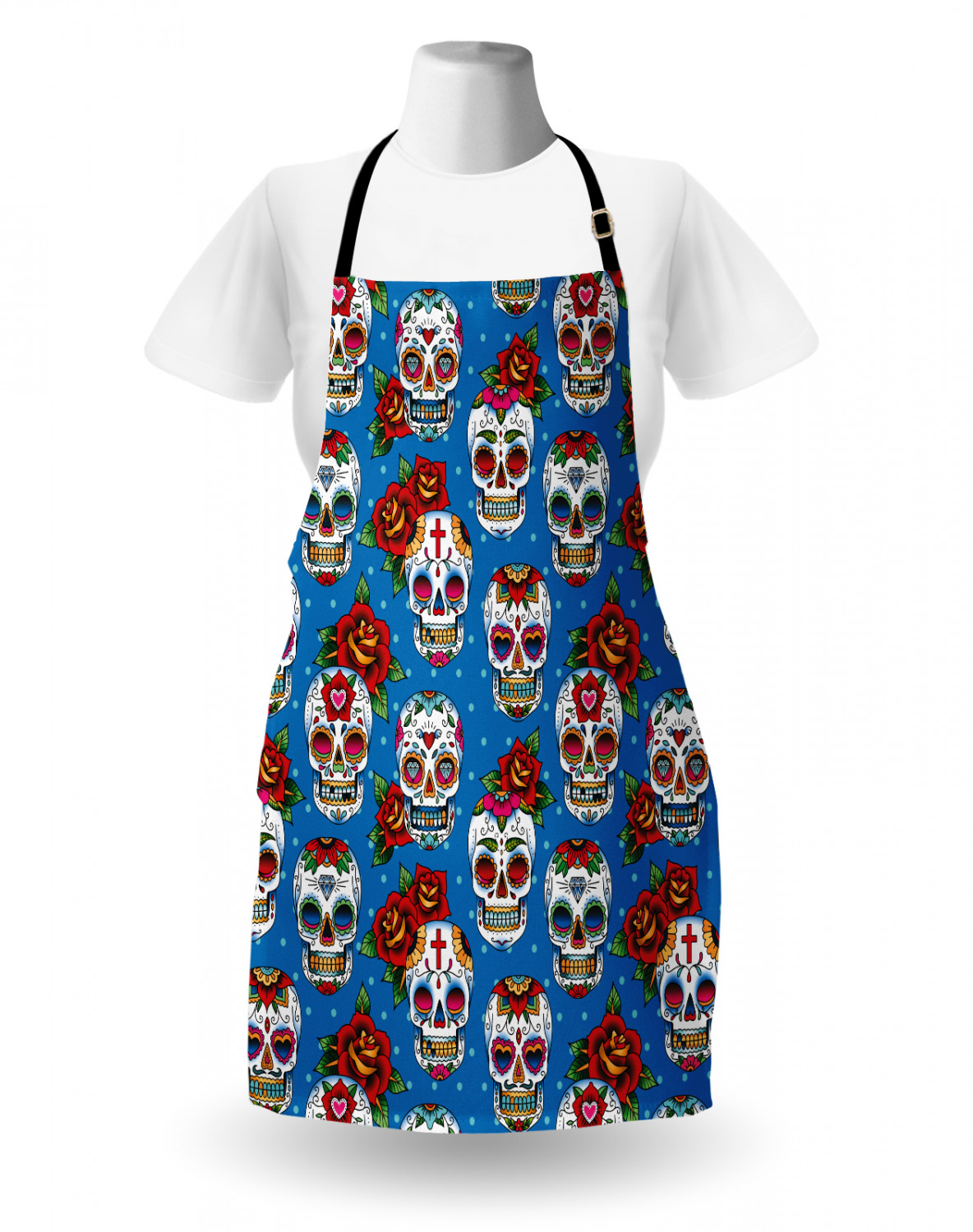 Sugar Skull Apron Unisex Kitchen Bib with Adjustable Neck Cooking