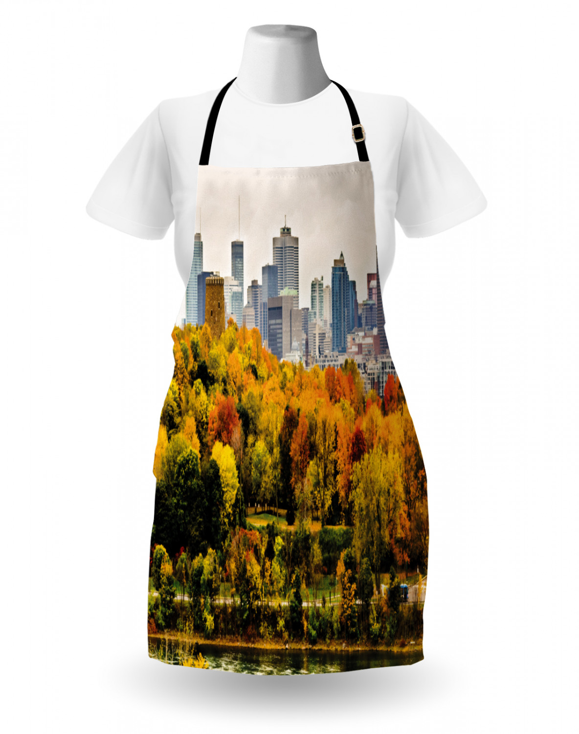 Fall Apron Unisex Kitchen Bib with Adjustable Neck Cooking Ambesonne