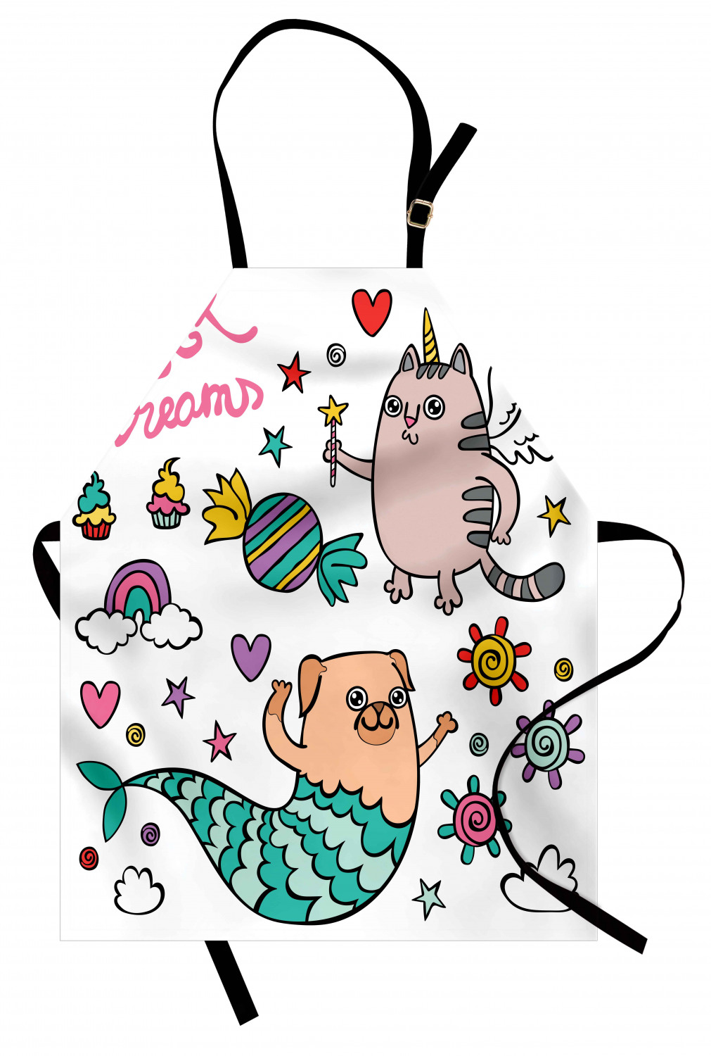 Ambesonne Cat Apron Unisex Kitchen Bib with Adjustable Neck Cooking Baking