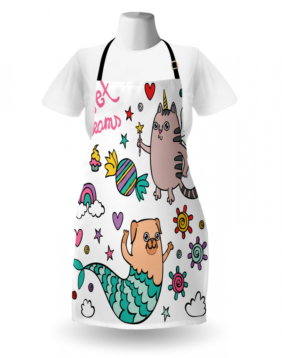 Ambesonne Cat Apron Unisex Kitchen Bib with Adjustable Neck Cooking Baking