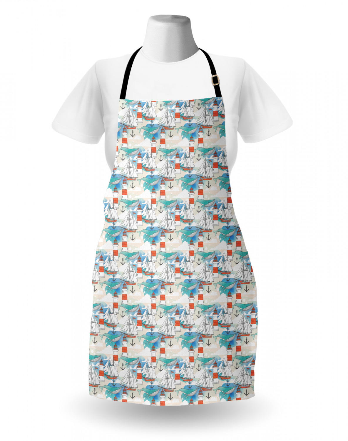 Marine Whale Apron Unisex Kitchen Bib with Adjustable Neck Cooking Baking