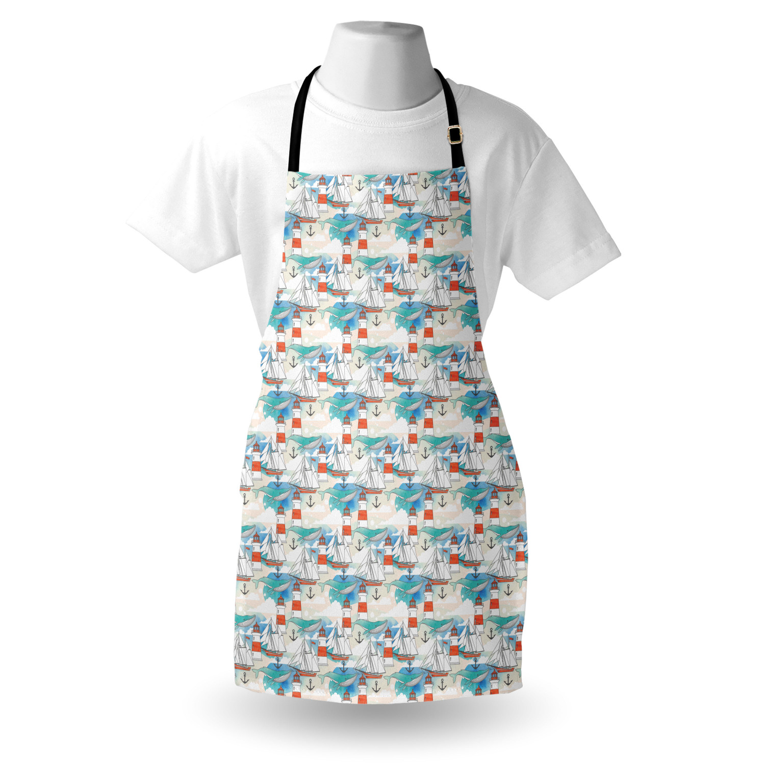 Marine Whale Apron Unisex Kitchen Bib with Adjustable Neck Cooking Baking