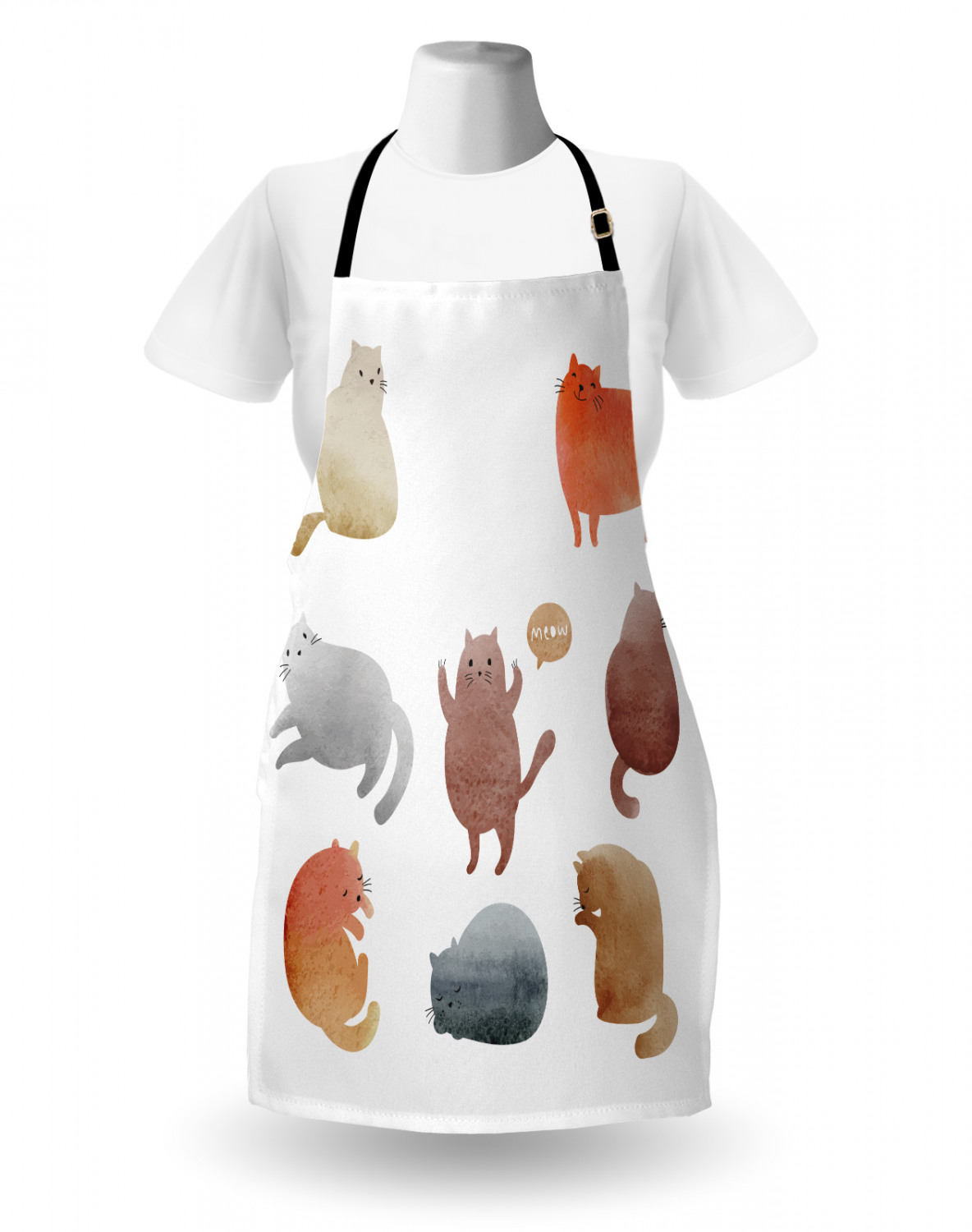 Ambesonne Cat Apron Unisex Kitchen Bib with Adjustable Neck Cooking Baking