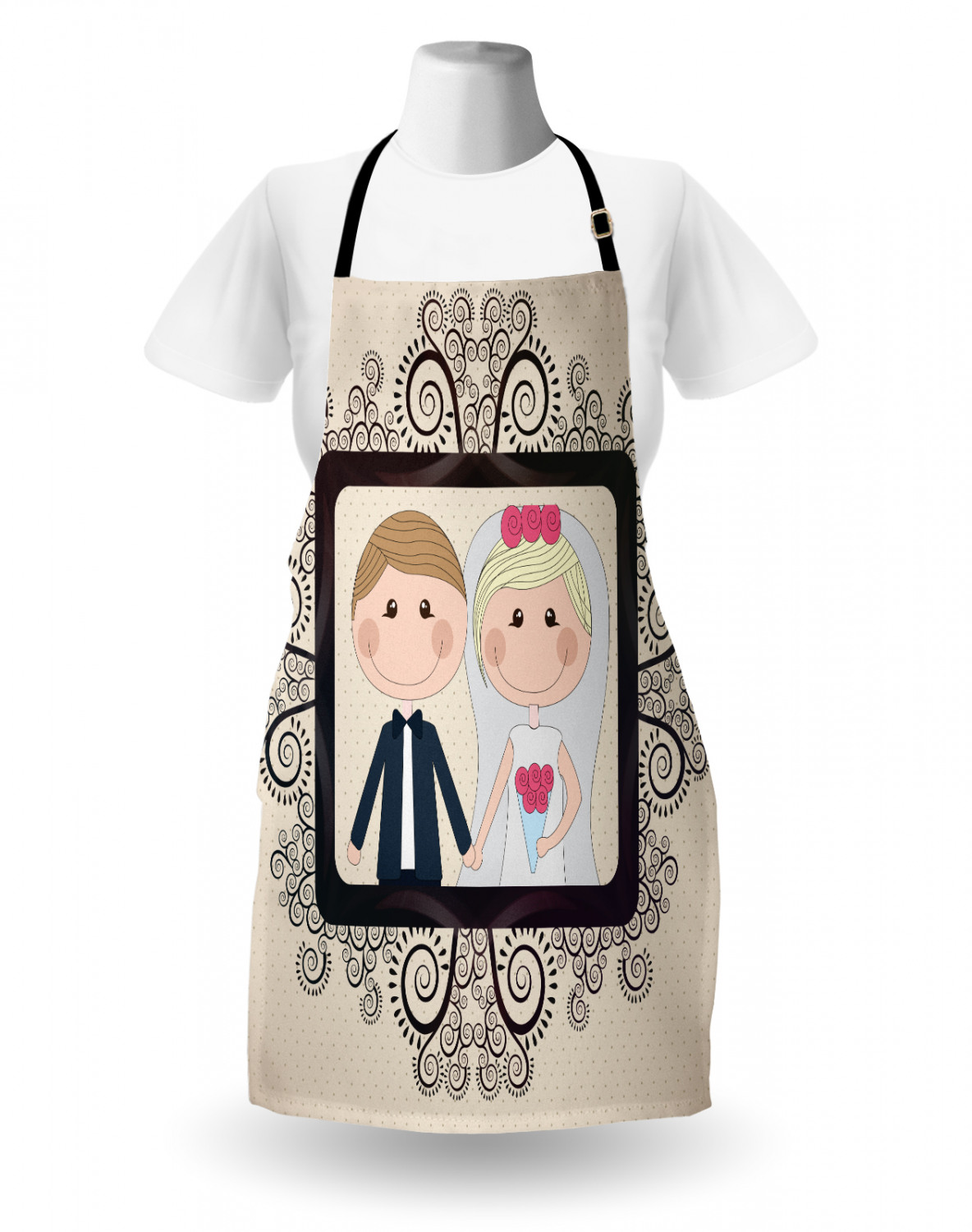 Wedding Apron Unisex Kitchen Bib with Adjustable Neck for Cooking Baking