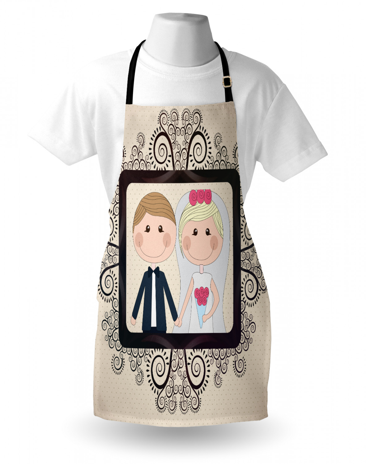 Wedding Apron Unisex Kitchen Bib with Adjustable Neck for Cooking Baking