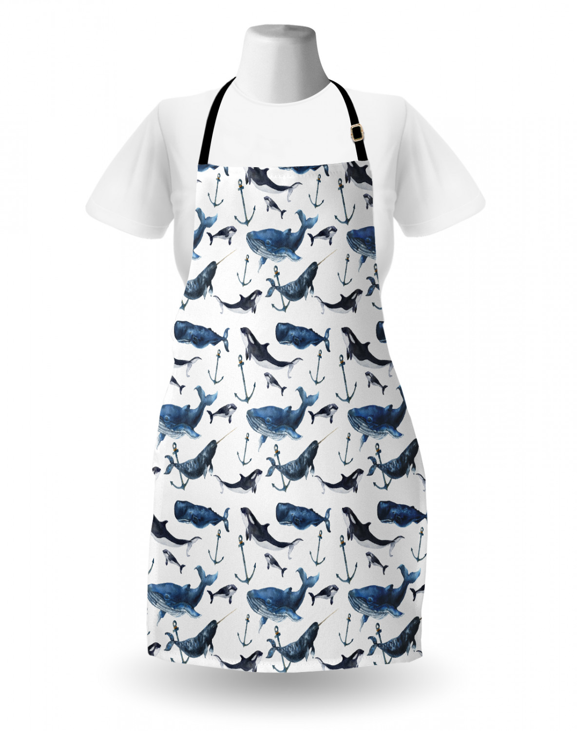 Marine Whale Apron Unisex Kitchen Bib with Adjustable Neck Cooking Baking