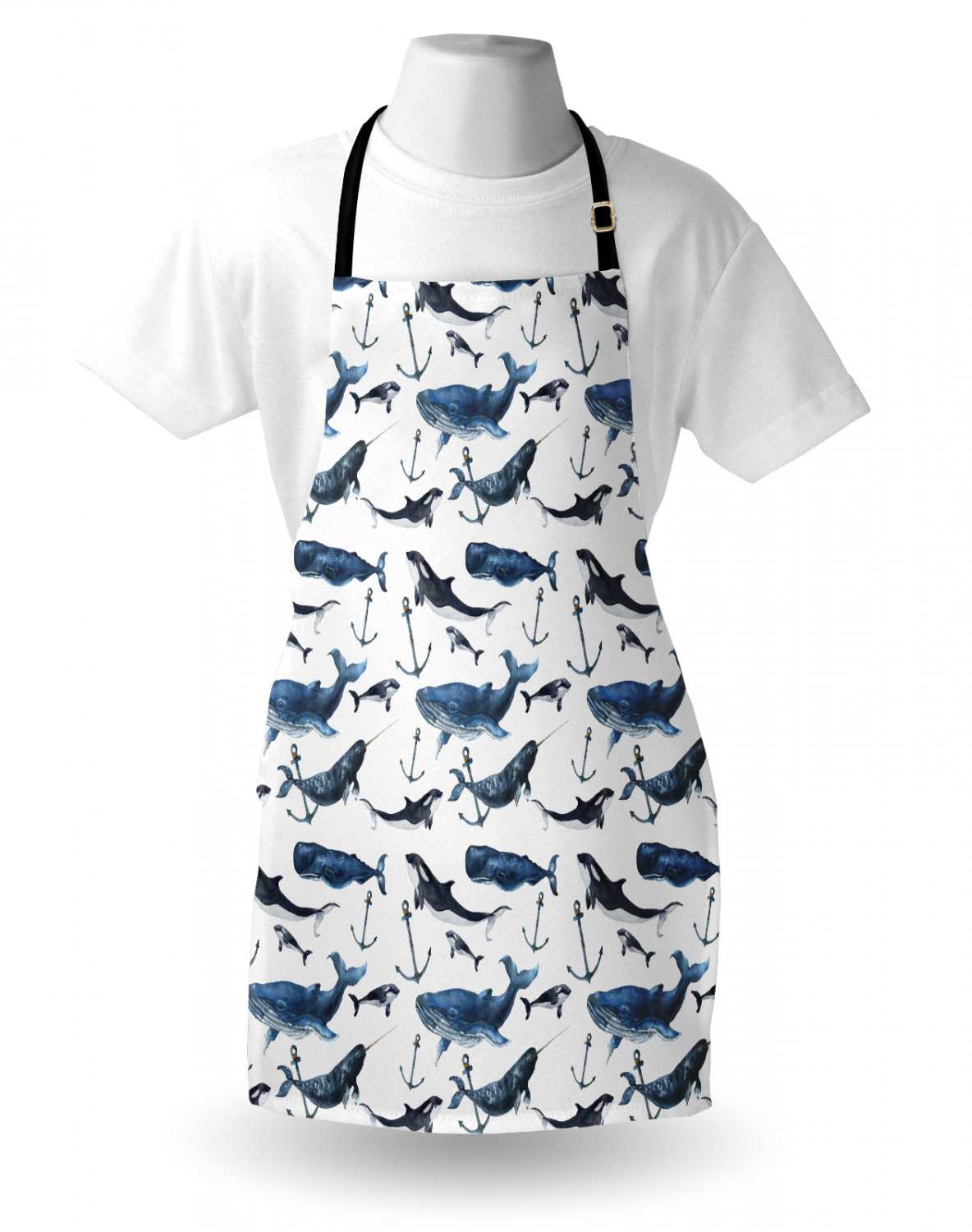 Marine Whale Apron Unisex Kitchen Bib with Adjustable Neck Cooking Baking