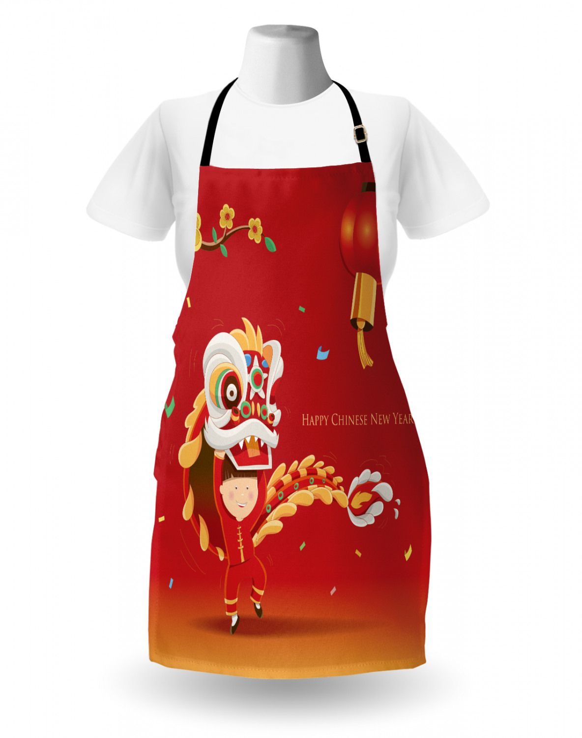 Chinese New Year Apron Unisex Kitchen Bib with Adjustable Neck for