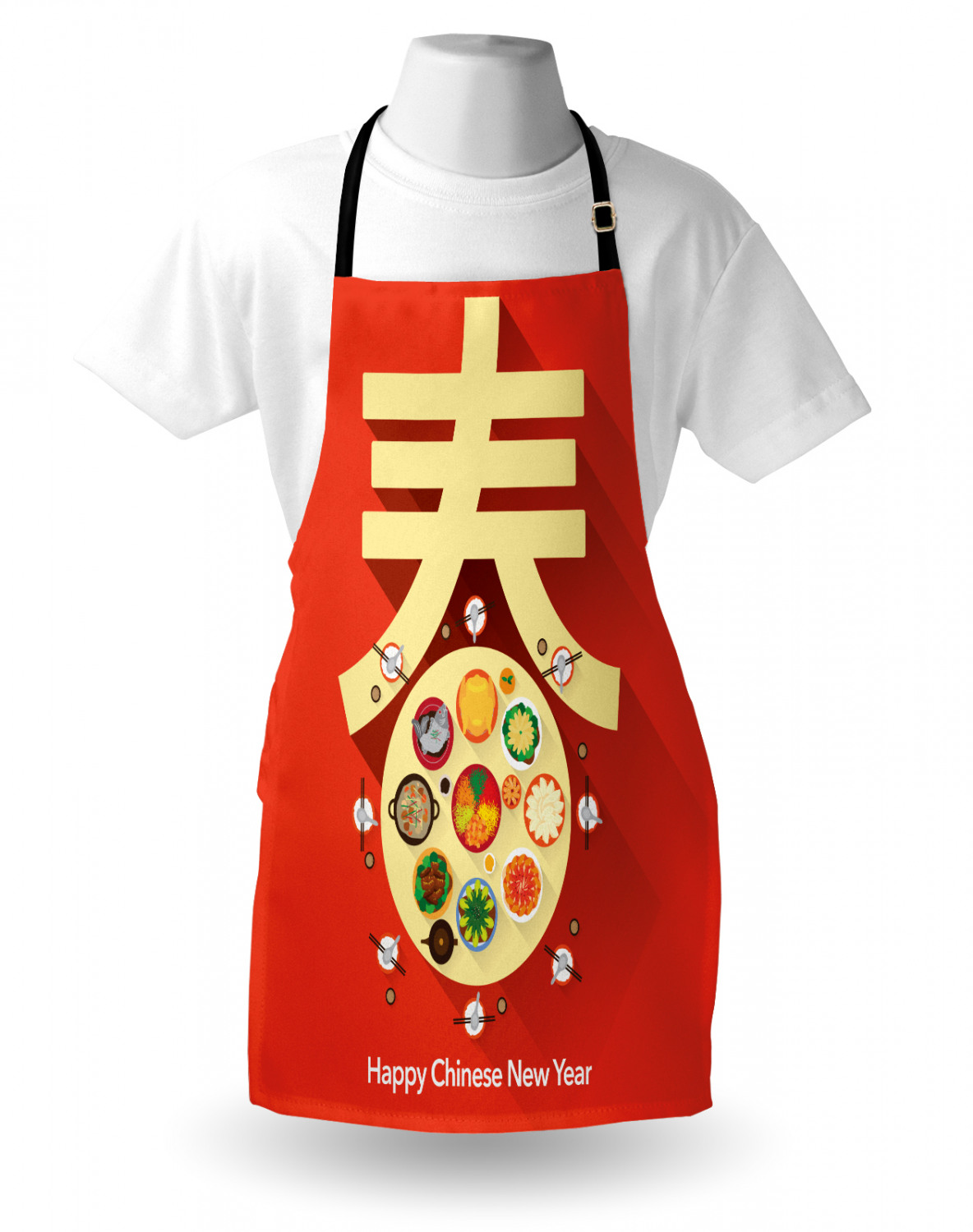 Chinese New Year Apron Unisex Kitchen Bib with Adjustable Neck for