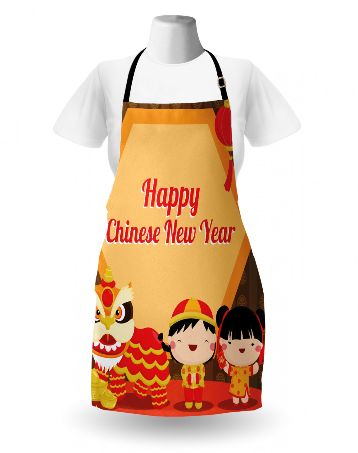 Chinese New Year Apron Unisex Kitchen Bib with Adjustable Neck for