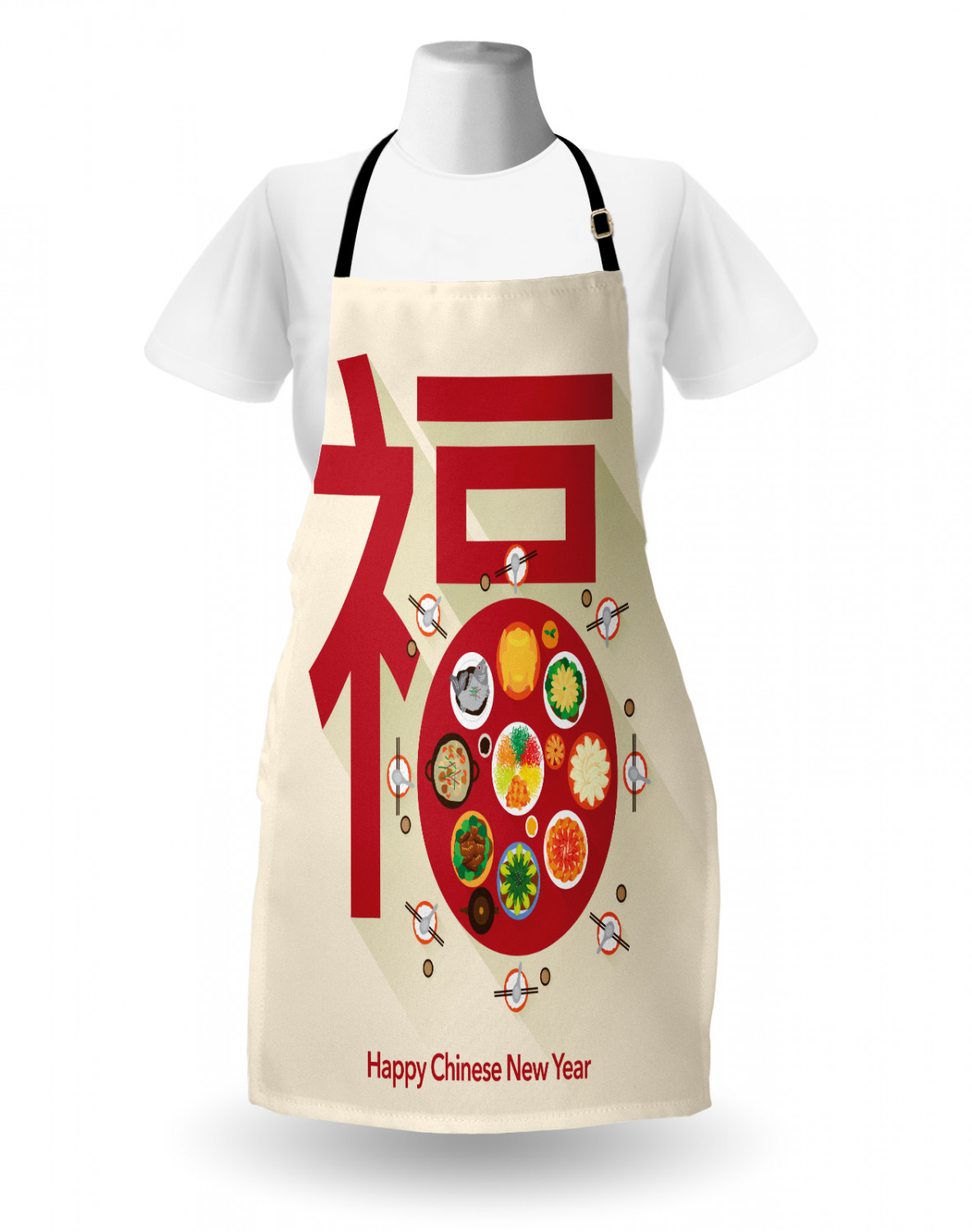 Chinese New Year Apron Unisex Kitchen Bib with Adjustable Neck for