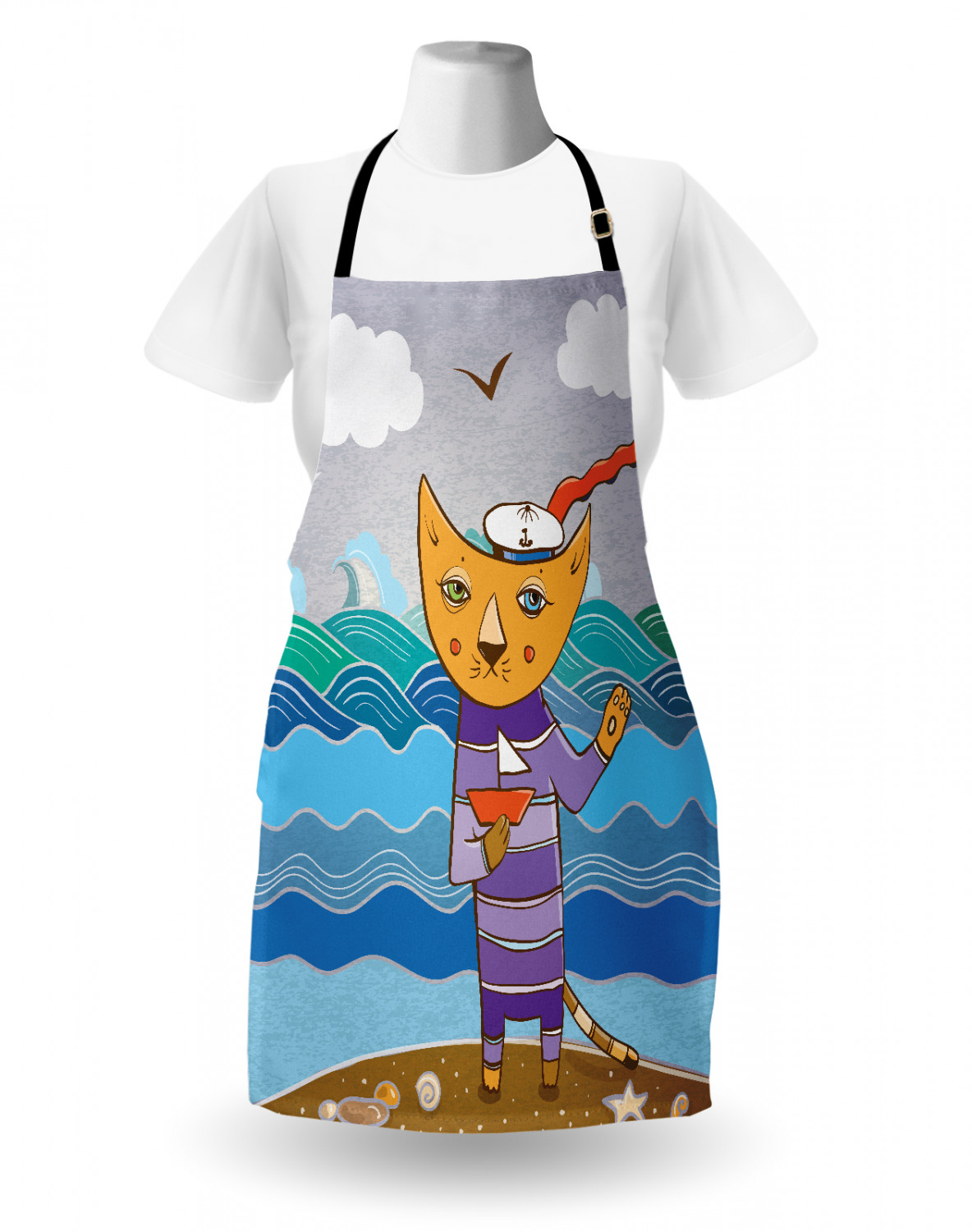 Ambesonne Cat Apron Unisex Kitchen Bib with Adjustable Neck Cooking Baking