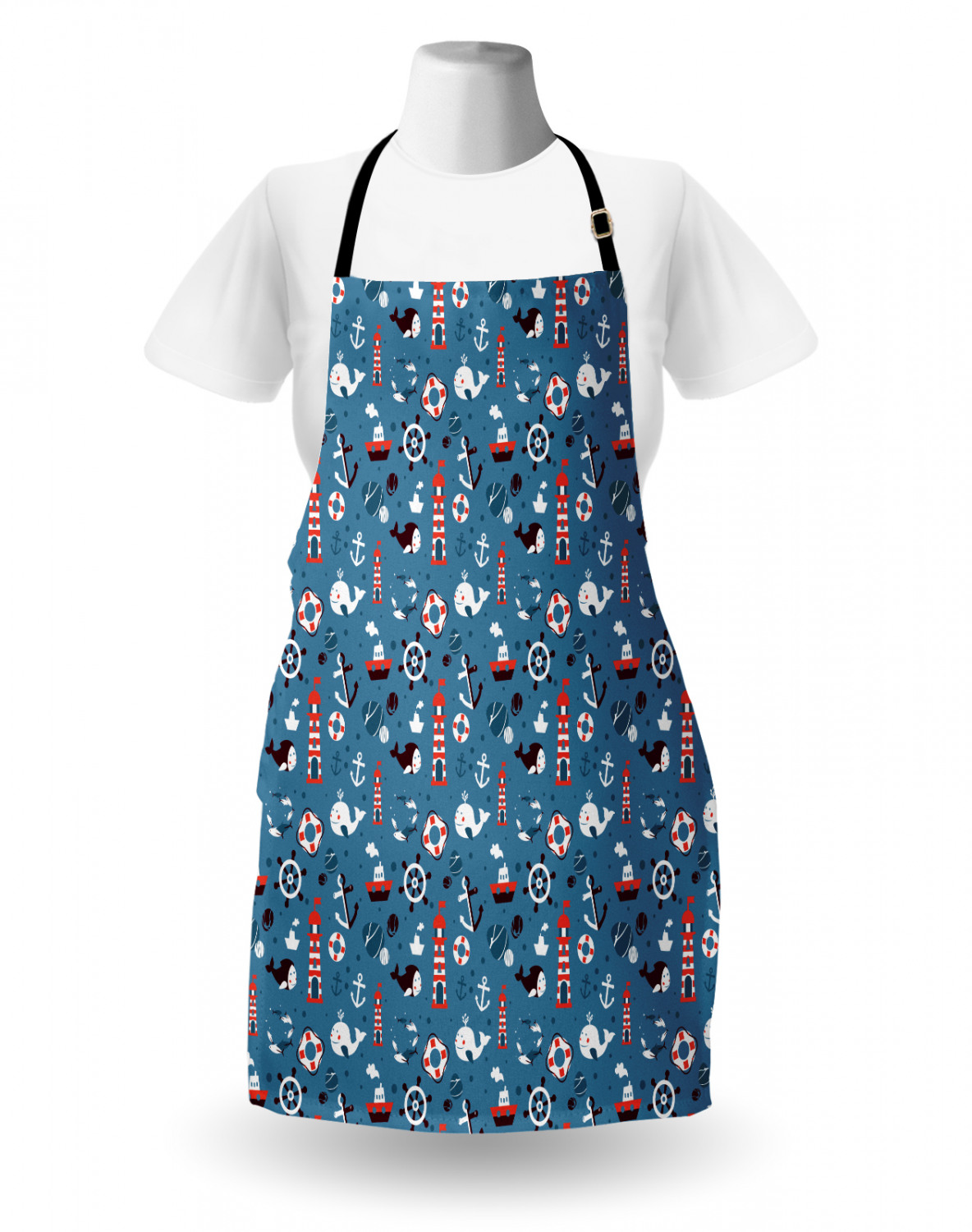 Nautical Whale Apron Unisex Kitchen Bib with Adjustable Neck Cooking