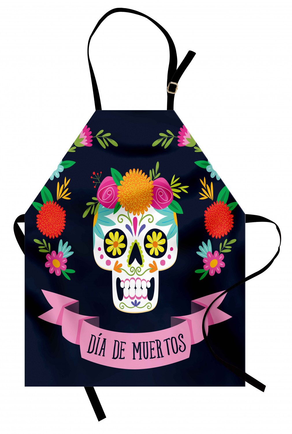 Mexican Sugar Skull Apron Unisex Kitchen Bib with Adjustable Neck Cooking Baking