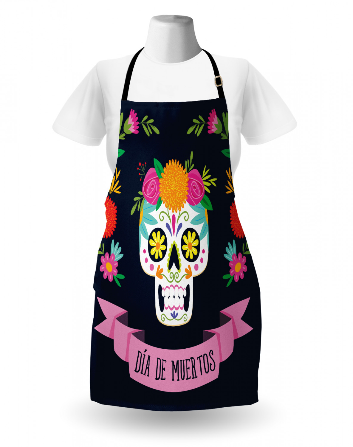 Mexican Sugar Skull Apron Unisex Kitchen Bib with Adjustable Neck Cooking Baking