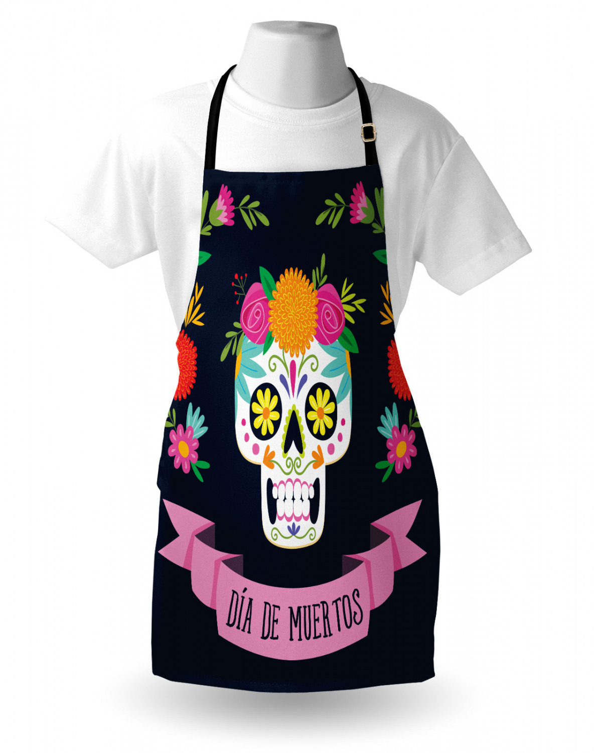 Mexican Sugar Skull Apron Unisex Kitchen Bib with Adjustable Neck Cooking Baking