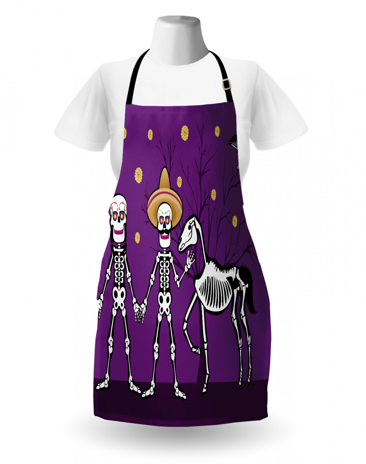 Mexican Sugar Skull Apron Unisex Kitchen Bib with Adjustable Neck Cooking Baking