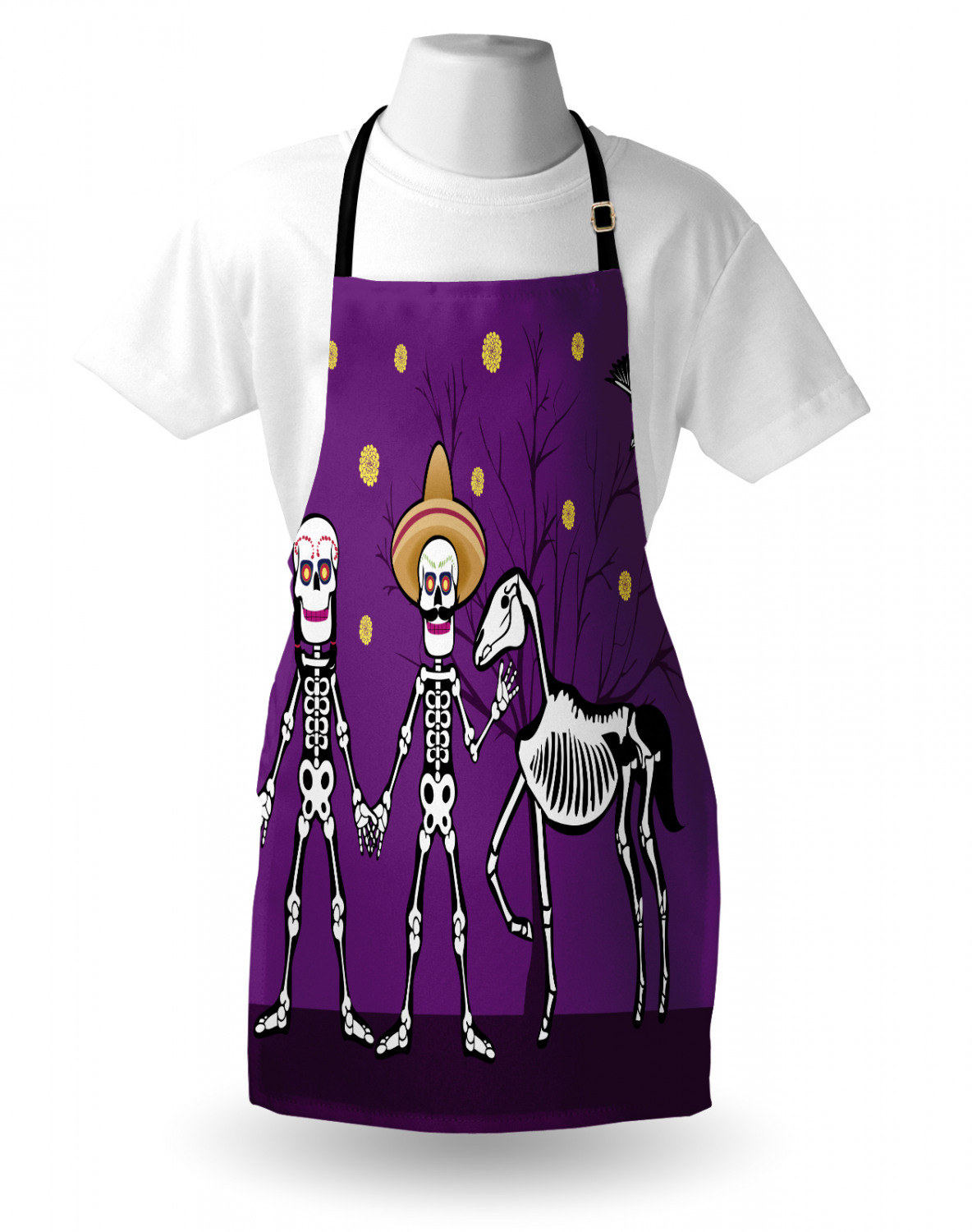 Mexican Sugar Skull Apron Unisex Kitchen Bib with Adjustable Neck Cooking Baking