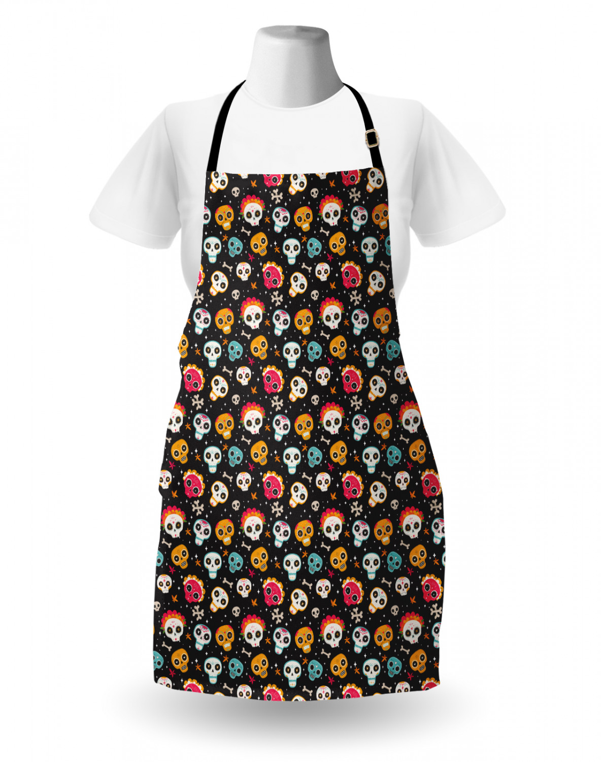 Mexican Sugar Skull Apron Unisex Kitchen Bib with Adjustable Neck Cooking Baking