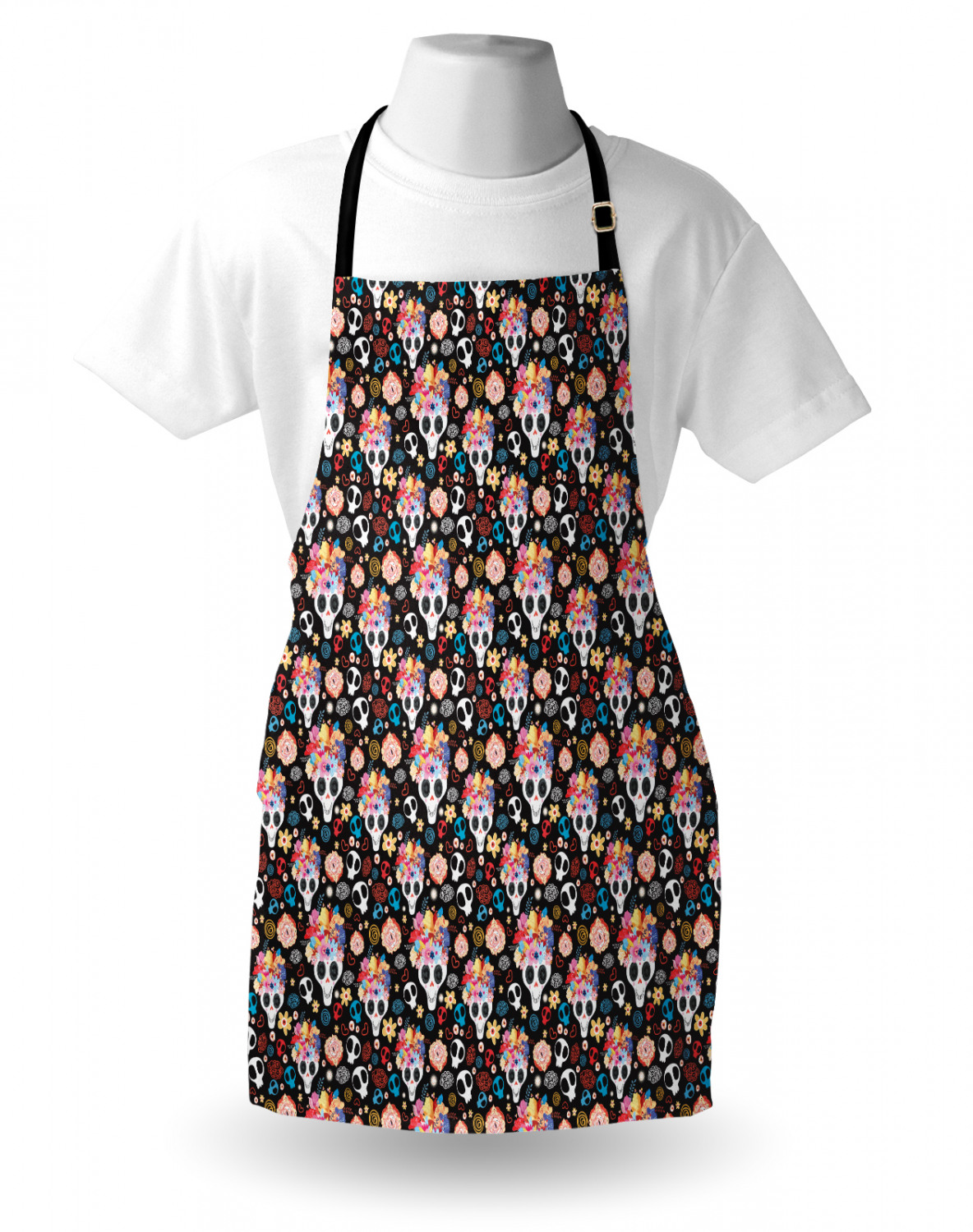 Mexican Sugar Skull Apron Unisex Kitchen Bib with Adjustable Neck Cooking Baking