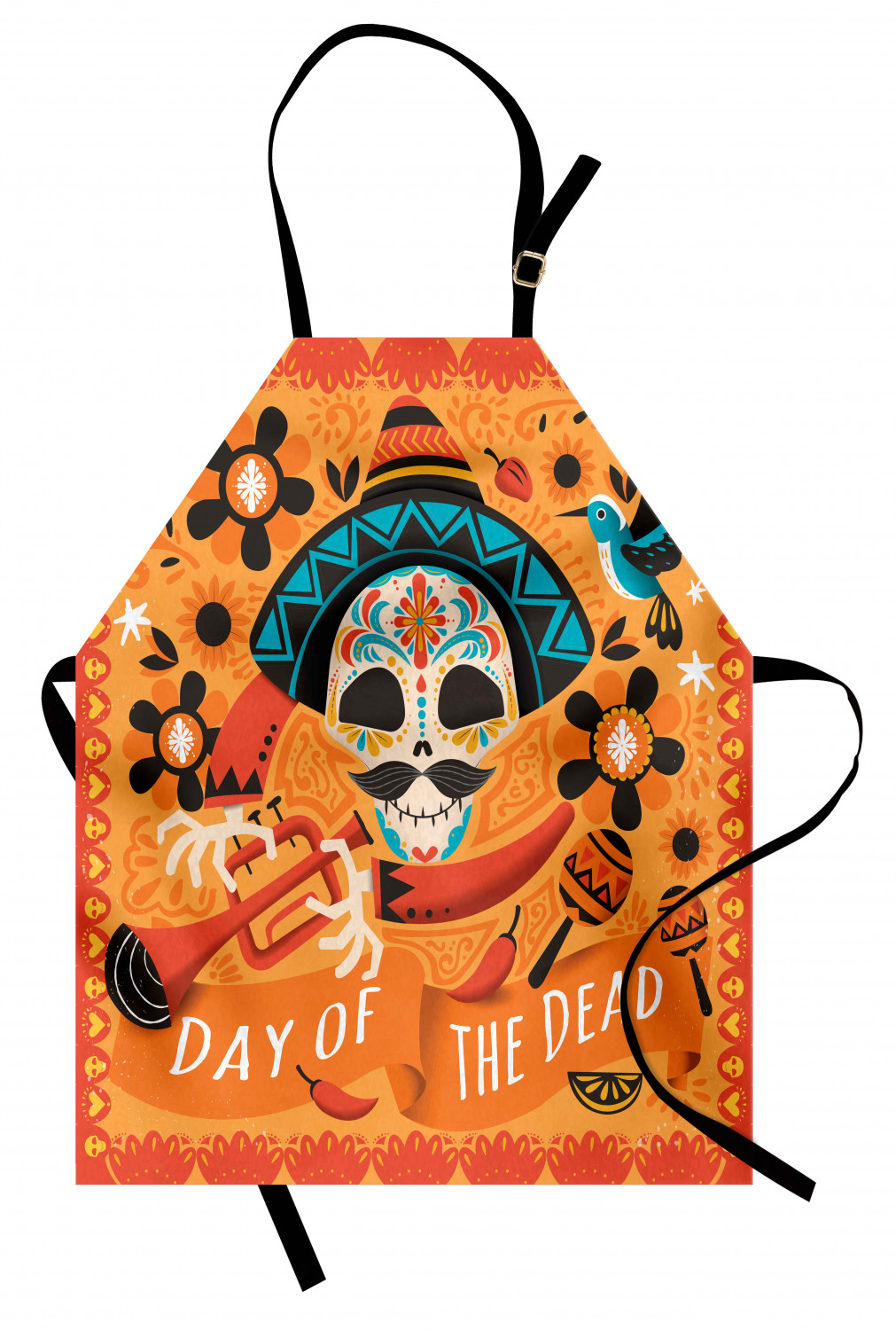 Mexican Sugar Skull Apron Unisex Kitchen Bib with Adjustable Neck Cooking Baking