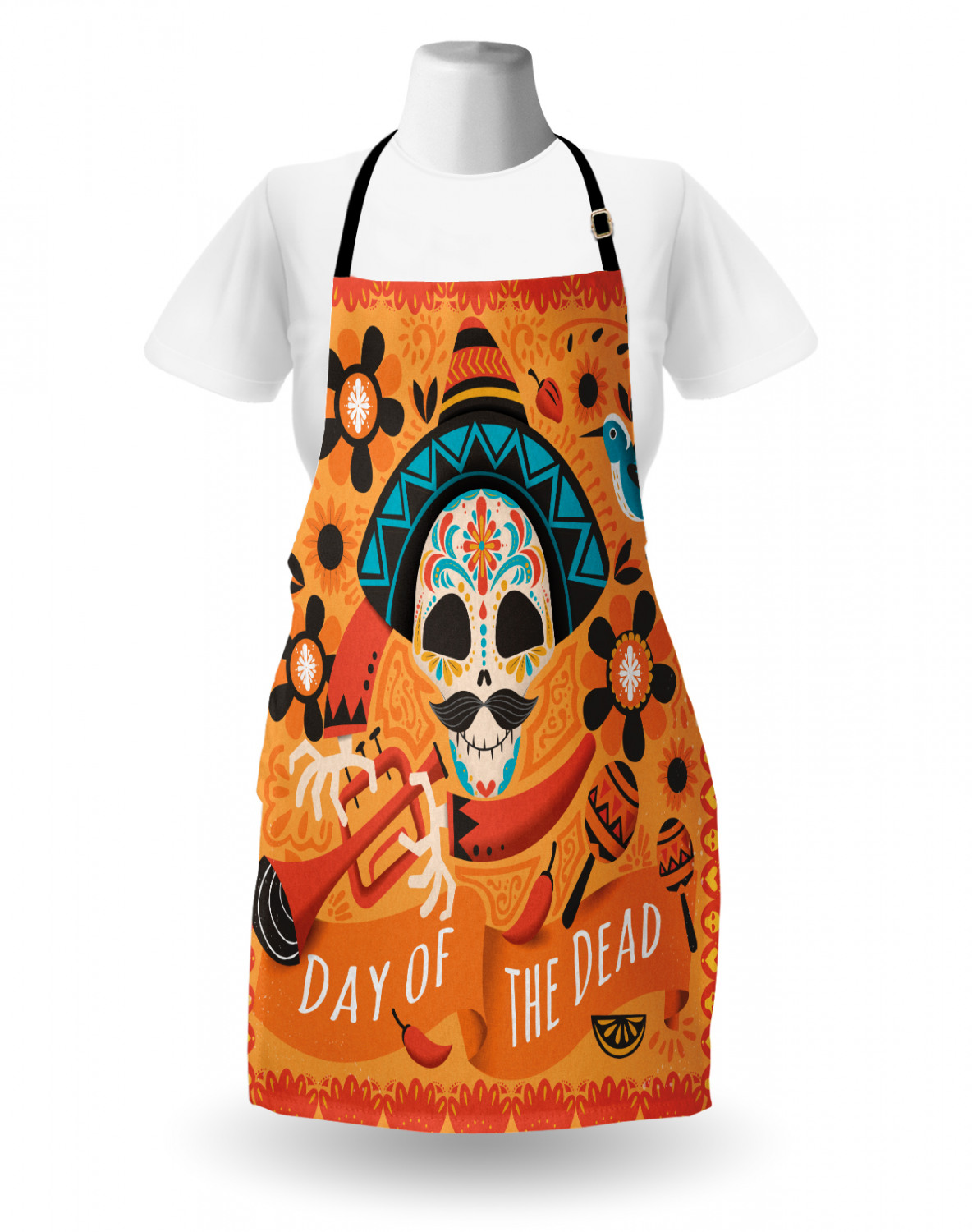 Mexican Sugar Skull Apron Unisex Kitchen Bib with Adjustable Neck Cooking Baking