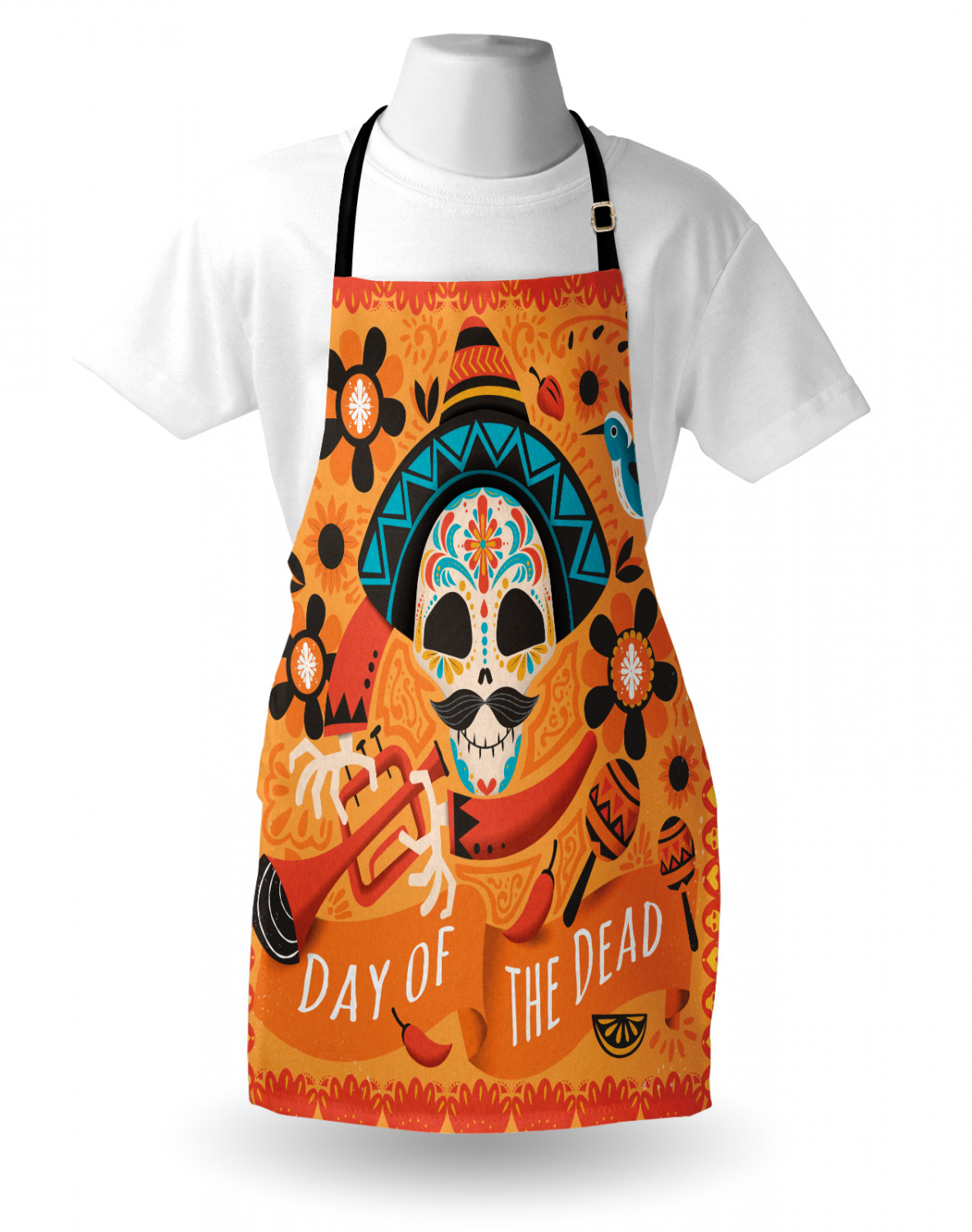 Mexican Sugar Skull Apron Unisex Kitchen Bib with Adjustable Neck Cooking Baking