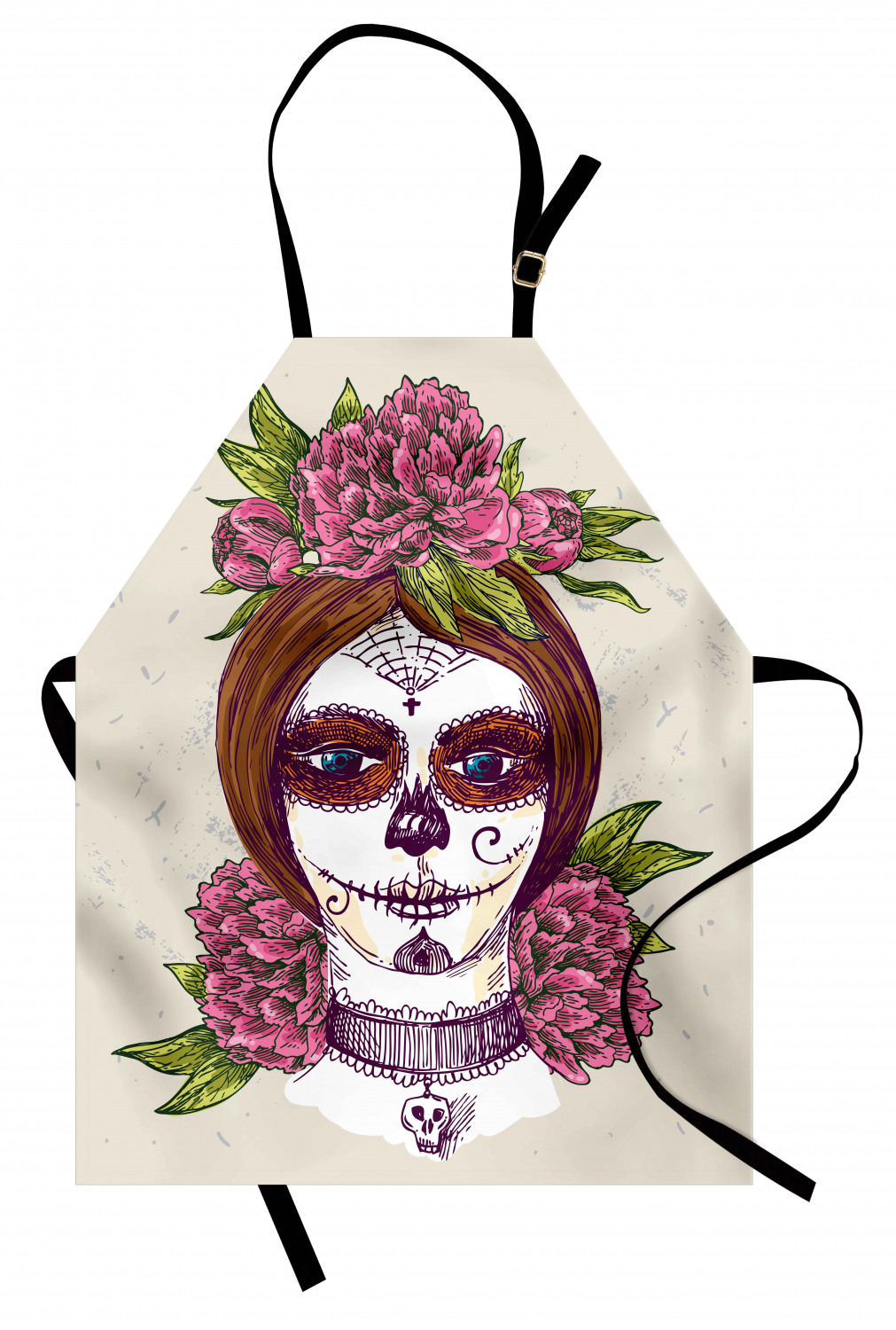 Mexican Sugar Skull Apron Unisex Kitchen Bib with Adjustable Neck Cooking Baking