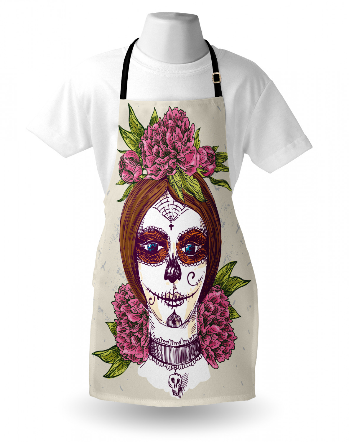 Mexican Sugar Skull Apron Unisex Kitchen Bib with Adjustable Neck Cooking Baking