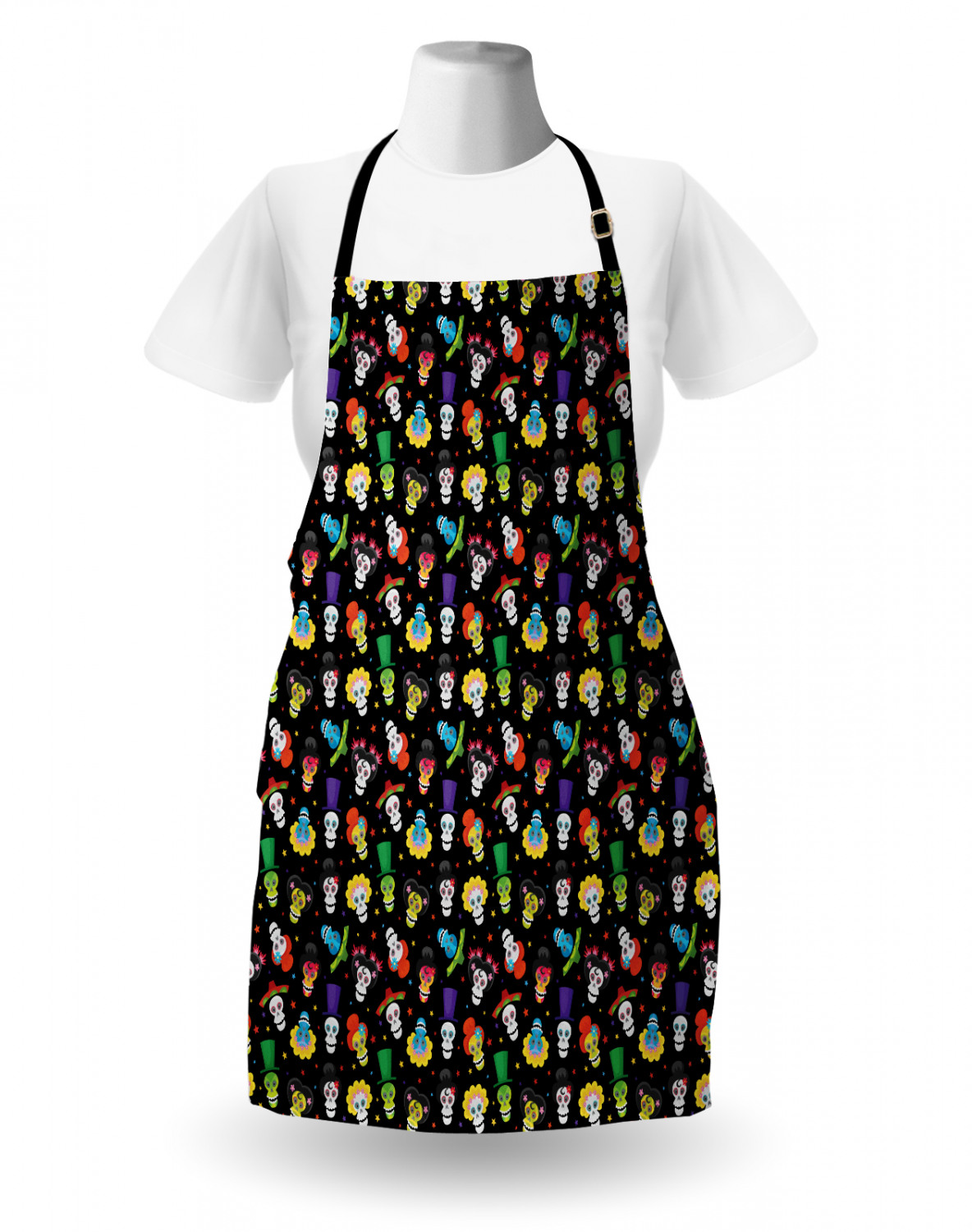 Mexican Sugar Skull Apron Unisex Kitchen Bib with Adjustable Neck Cooking Baking