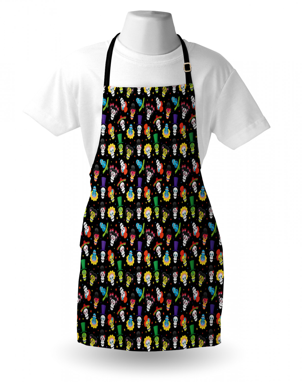 Mexican Sugar Skull Apron Unisex Kitchen Bib with Adjustable Neck Cooking Baking