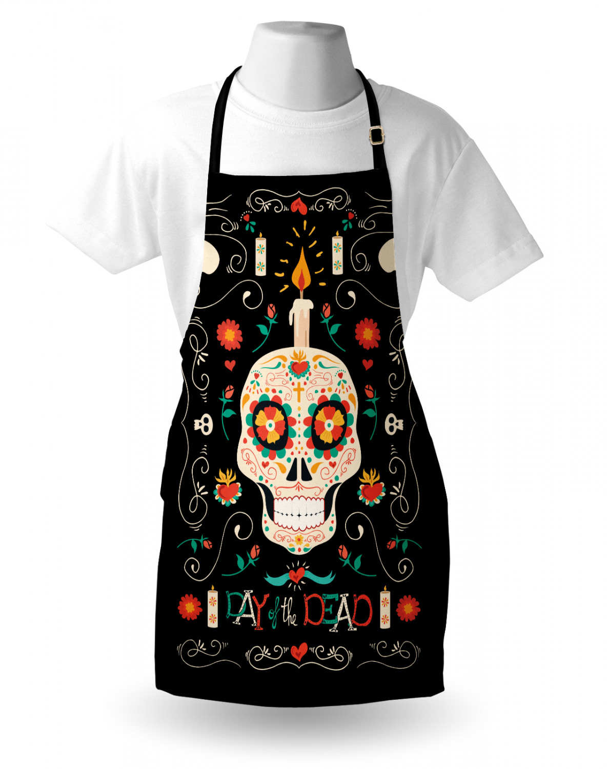 Mexican Sugar Skull Apron Unisex Kitchen Bib with Adjustable Neck Cooking Baking