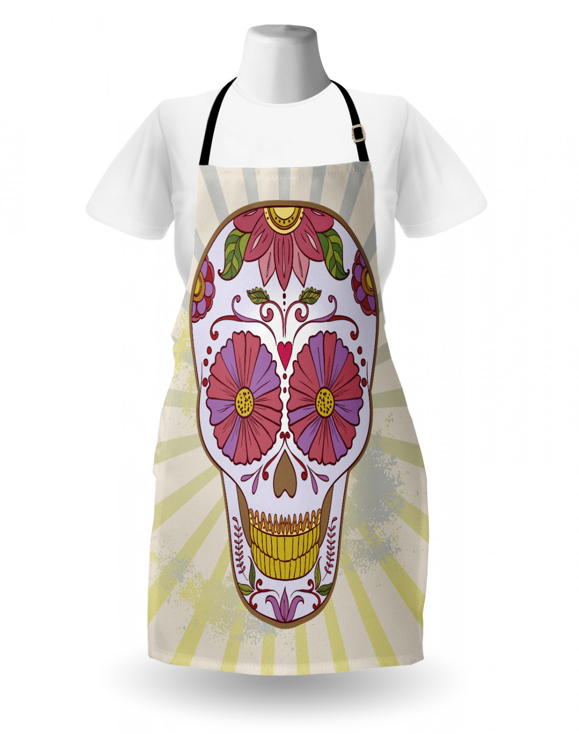 Mexican Sugar Skull Apron Unisex Kitchen Bib with Adjustable Neck Cooking Baking