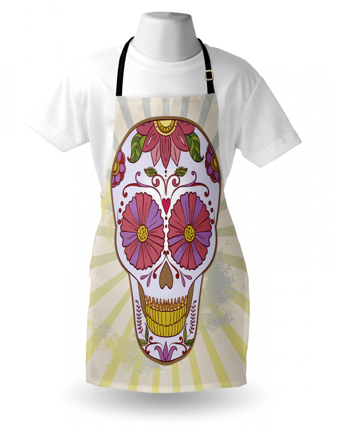 Mexican Sugar Skull Apron Unisex Kitchen Bib with Adjustable Neck Cooking Baking