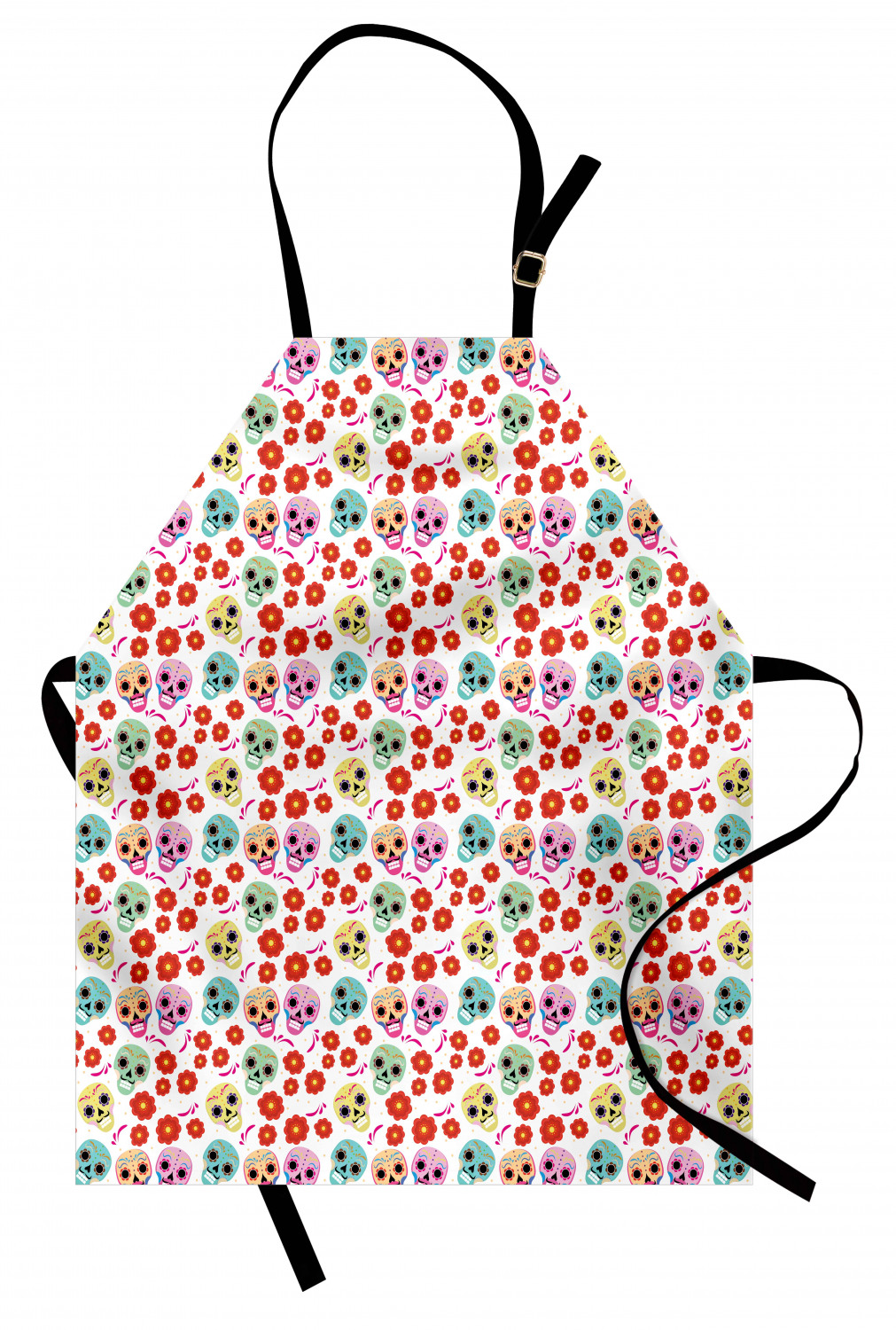 Mexican Sugar Skull Apron Unisex Kitchen Bib with Adjustable Neck Cooking Baking