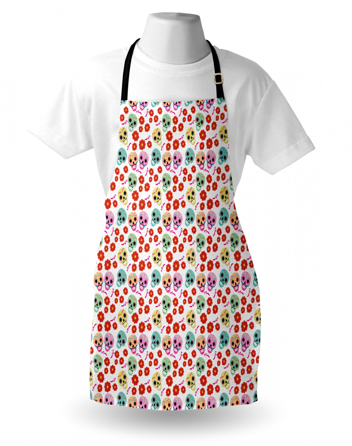 Mexican Sugar Skull Apron Unisex Kitchen Bib with Adjustable Neck Cooking Baking