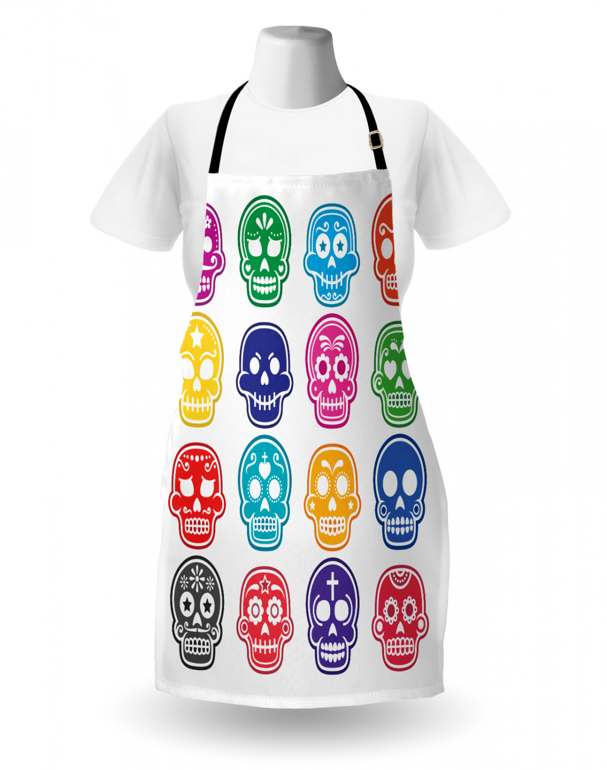 Mexican Sugar Skull Apron Unisex Kitchen Bib with Adjustable Neck Cooking Baking