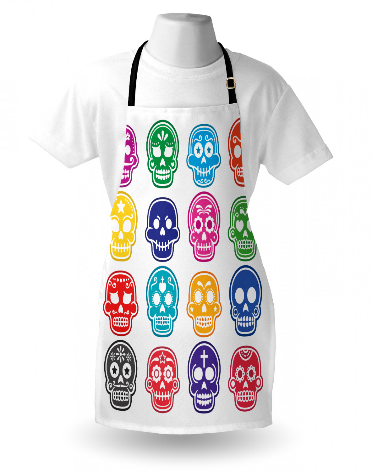 Mexican Sugar Skull Apron Unisex Kitchen Bib with Adjustable Neck Cooking Baking