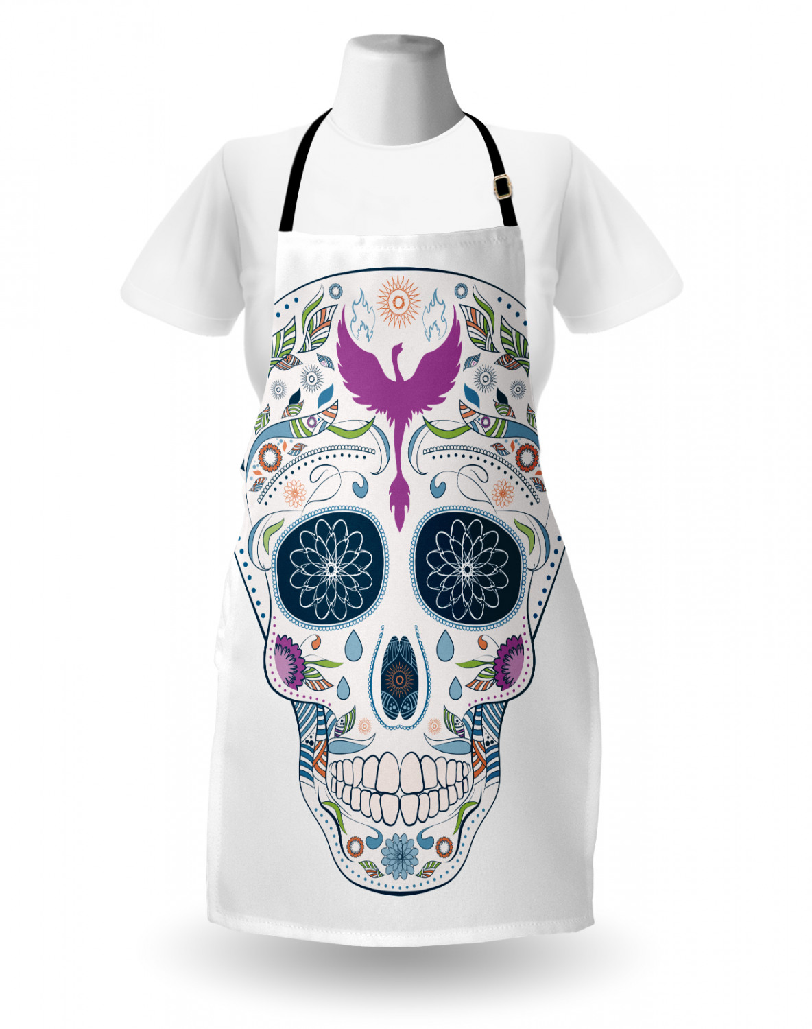 Mexican Sugar Skull Apron Unisex Kitchen Bib with Adjustable Neck Cooking Baking