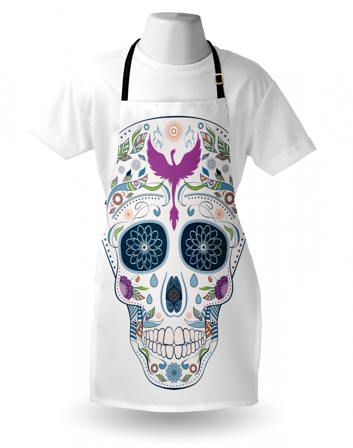 Mexican Sugar Skull Apron Unisex Kitchen Bib with Adjustable Neck Cooking Baking