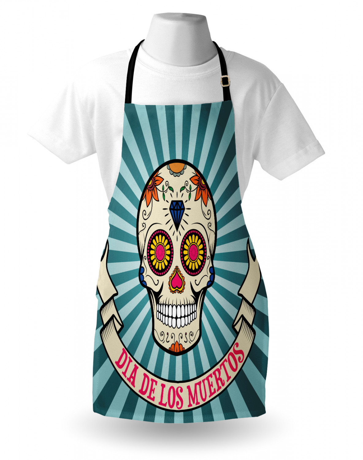 Mexican Sugar Skull Apron Unisex Kitchen Bib with Adjustable Neck Cooking Baking