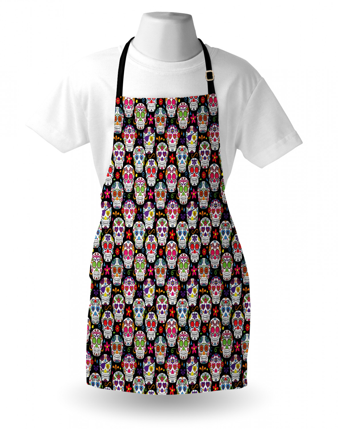 Mexican Sugar Skull Apron Unisex Kitchen Bib with Adjustable Neck Cooking Baking