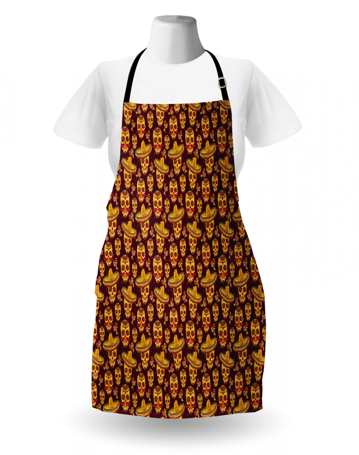 Mexican Sugar Skull Apron Unisex Kitchen Bib with Adjustable Neck Cooking Baking