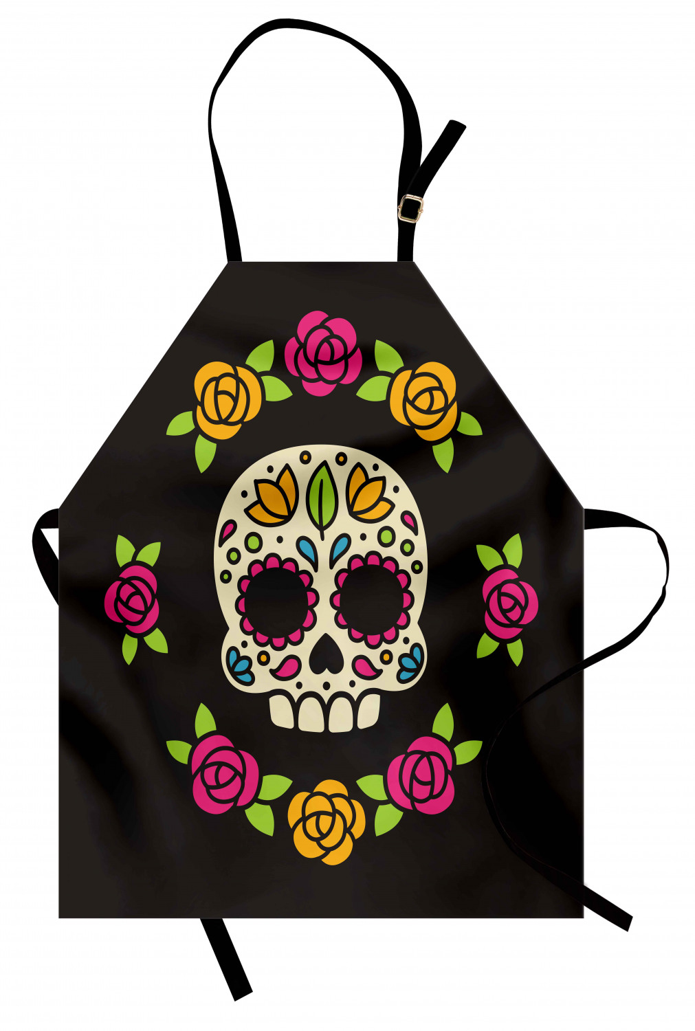 Mexican Sugar Skull Apron Unisex Kitchen Bib with Adjustable Neck Cooking Baking