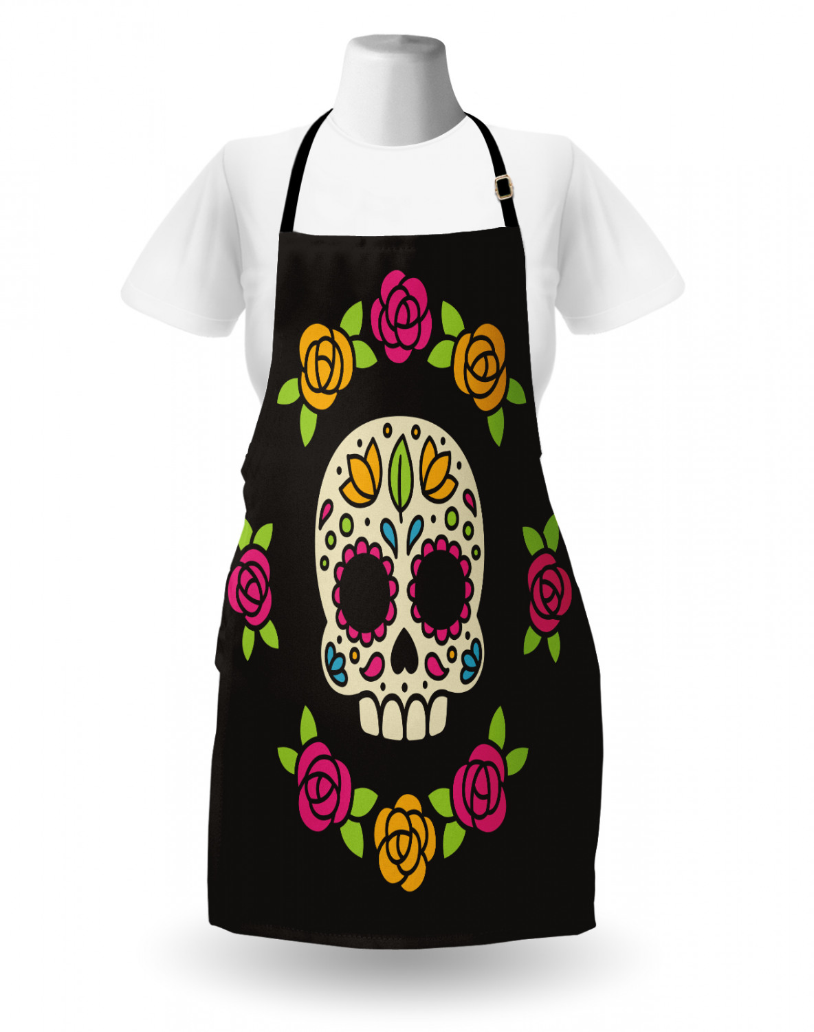 Mexican Sugar Skull Apron Unisex Kitchen Bib with Adjustable Neck Cooking Baking