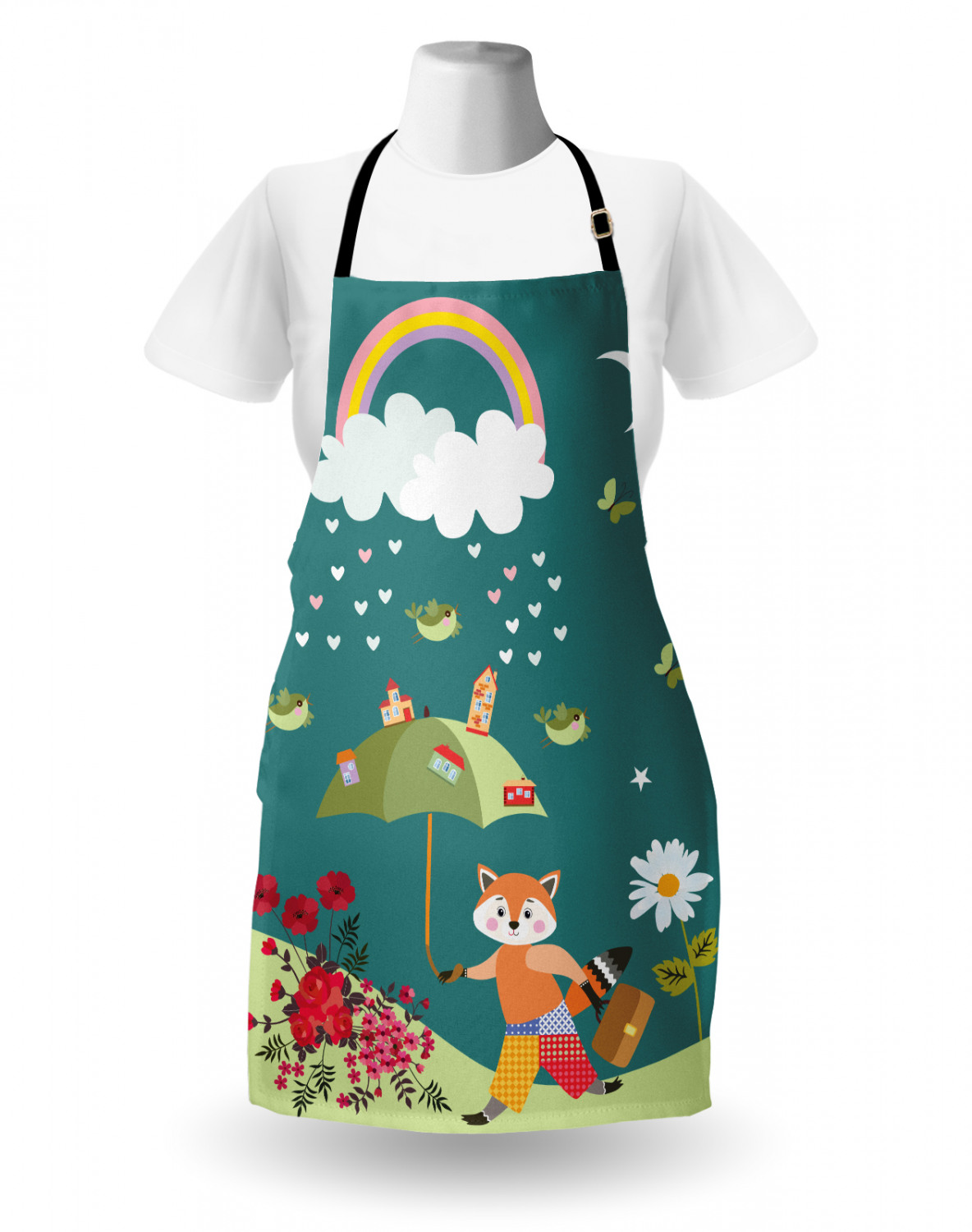 Ambesonne Apron with Adjustable Neck for Gardening Cooking Vivid Colors