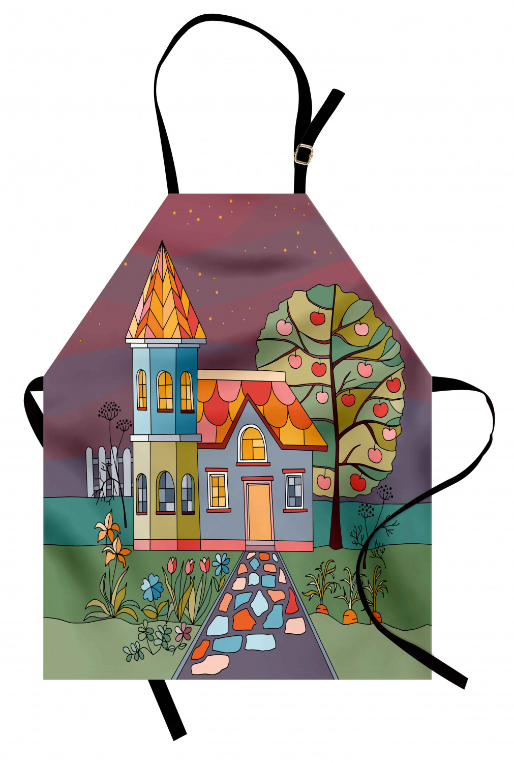 Ambesonne Apron with Adjustable Neck for Gardening Cooking Vivid Colors